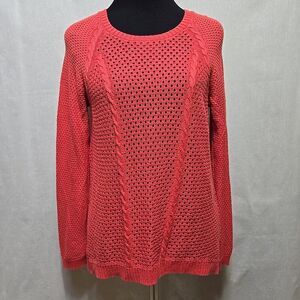 Lyn Tunic Sweater Womens Size Large Crochet Look Open Knit Cotton Blend Pink